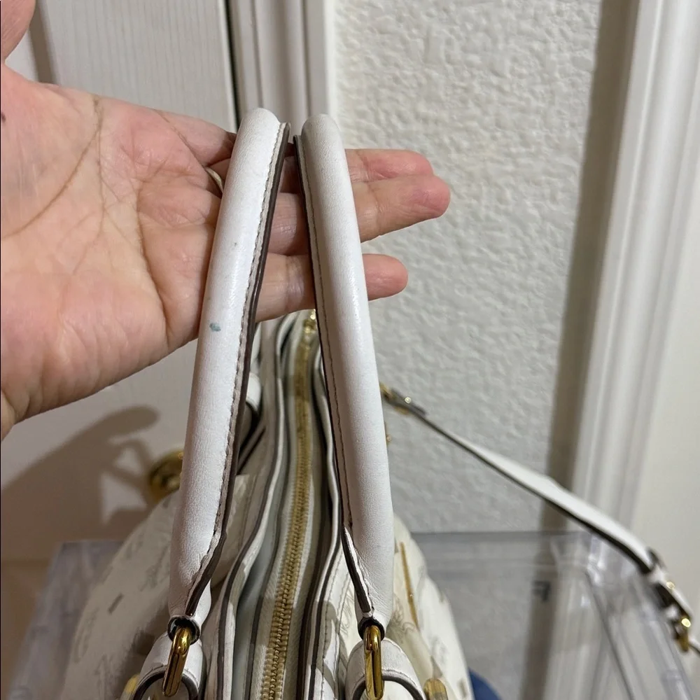 MCM Cream Satchel with Gold Accents